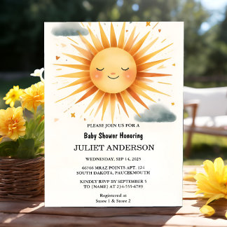 Invitation Nouveau Boy Pink unique Sky Cloud Sunshine Baby sh