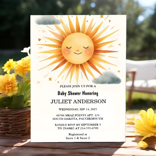 Invitation Nouveau Boy Pink unique Sky Cloud Sunshine Baby sh