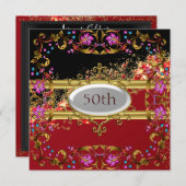 Invitation Nouveau cadre noir rouge fête d'anniversaire (Devant / Derrière)