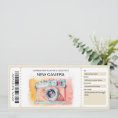 Invitation Nouveau certificat cadeau de caméra (Debout devant)