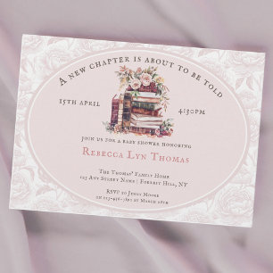 Invitation Nouveau chapitre baby shower aquarelle, pivoine bl