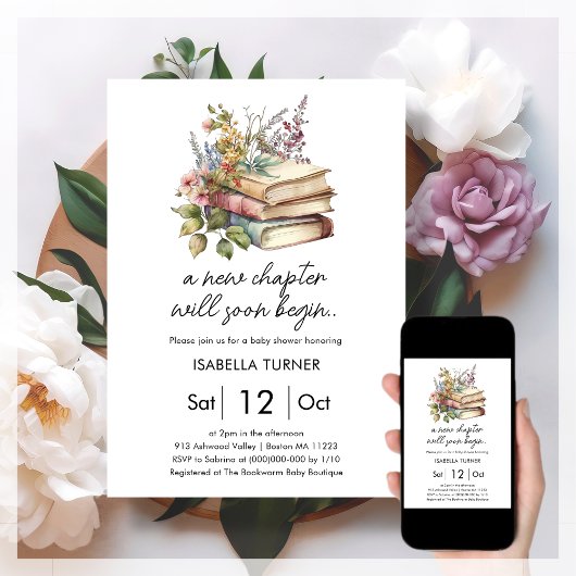 Invitation Nouveau chapitre | Baby shower du livre blanc Invi