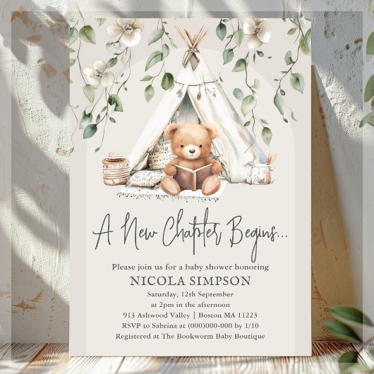 Invitation Nouveau chapitre Boho Bear Baby shower neutre