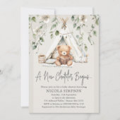 Invitation Nouveau chapitre Boho Bear Baby shower neutre (Devant)