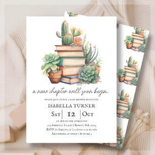 Invitation Nouveau Chapitre Cactus & Livres Baby shower Invit