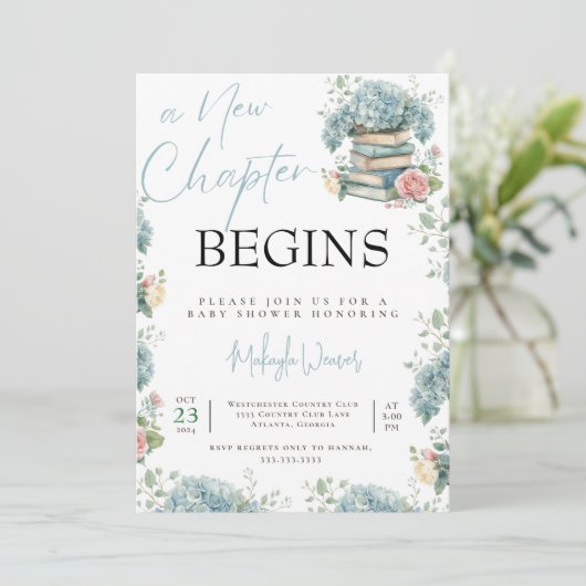Invitation Nouveau chapitre commence Baby shower livre d'hist (Debout devant)