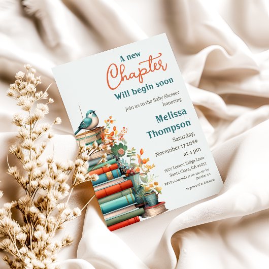 Invitation Nouveau chapitre Commence le Baby shower du livre 