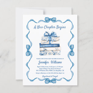 Invitation nouveau chapitre commence livre ruban bleu baby sh