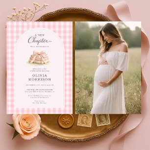 Invitation Nouveau chapitre commence photo rose à ruban Baby