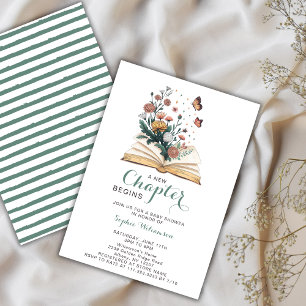 Invitation Nouveau chapitre livre illustré fleurs Baby Shower