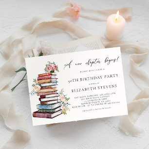 Invitation Nouveau chapitre Livre Lover Bookworm Adulte Anniv
