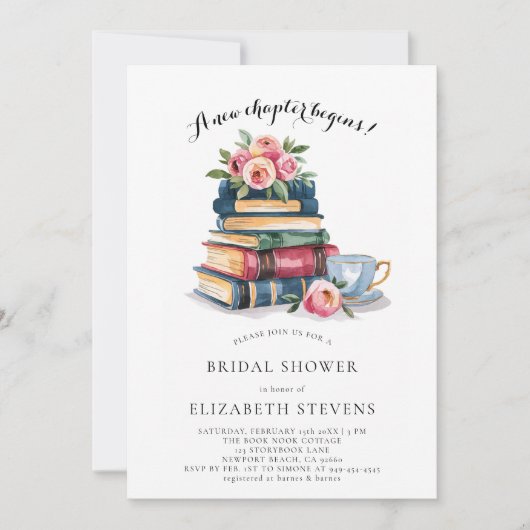 Invitation Nouveau chapitre Livre Lover Bookworm Chic Fête de (Devant)