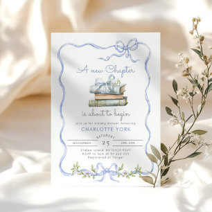Invitation Nouveau chapitre Storybook Blue Bow Baby shower
