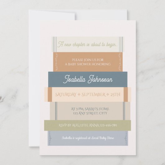 Invitation Nouveau chapitre Storybook Stack Book Lover Baby s (Devant)