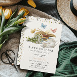 Invitation Nouveau Chapitre Tea Set Papillons Livre Baby show<br><div class="desc">Cet élégant "nouveau chapitre va bientôt commencer" baby shower/brunch/thé invitation à la fête comprend un arrière - plan crème avec un tas de livres, papillons, un bouquet de fleurs, théière et thé en aquarelle. Au verso, on retrouve un arrière - plan crème aux motifs floraux. Personnalisez-le selon vos besoins. Vous...</div>