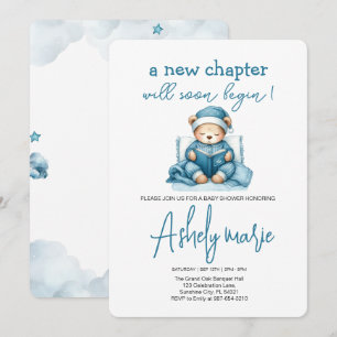 Invitation Nouveau Chapitre Teddy bleu garçon baby shower Our