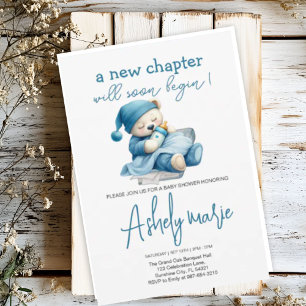 Invitation Nouveau Chapitre Teddy bleu garçon baby shower Our