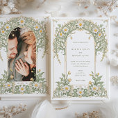 Invitation Nouveau Daisies Photo Mariage Ivory Green
