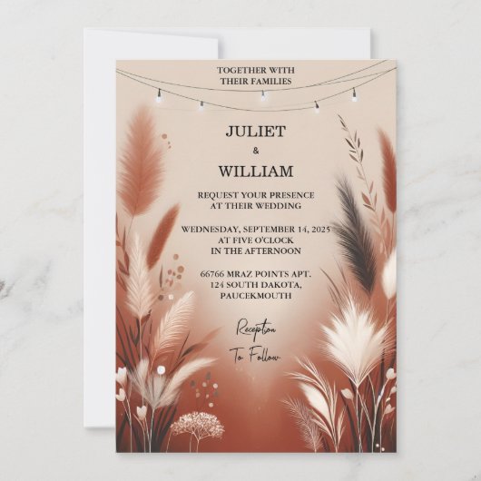Invitation Nouveau Désert Rustique Boho Automne Ombre Mariage (Devant)
