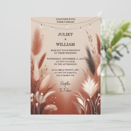 Invitation Nouveau Désert Rustique Boho Automne Ombre Mariage (Debout devant)