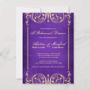 Invitation Nouveau Dîner de répétition d'aubergines d'or vict