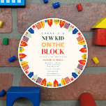 Invitation Nouveau Enfant Sur Le baby shower De Quartier Bloc<br><div class="desc">baby shower à thème "Nouveau gosse sur le bloc" avec bordure de maisons et bâtiments colorés aux couleurs vives avec texte au centre.</div>