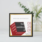 Invitation Nouveau High Tech Noir | Mariage Épique Cube Rouge (Debout devant)