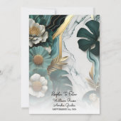 Invitation Nouveau Marbre Monstera Emerald Vert Et Or Mariage (Dos)