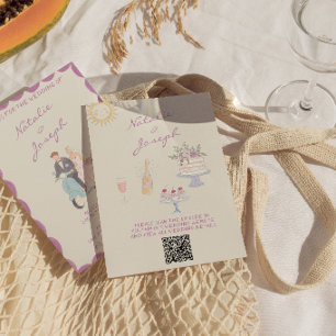 Invitation Nouveau Mariage Art Dessiné à la Main Code QR Vint