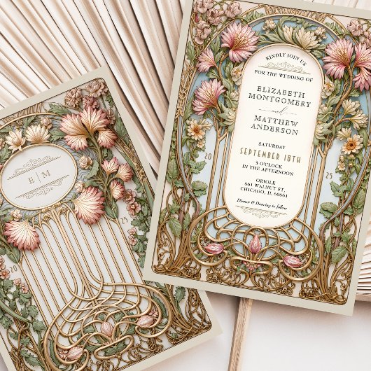 Invitation Nouveau Mariage Floral Arch Faux Gold
