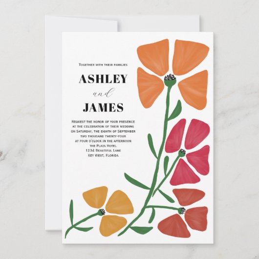 Invitation Nouveau Mariage floral clair et coloré (Devant)