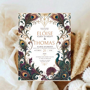Invitation Nouveau Mariage Paon Élégant Plume de Paon