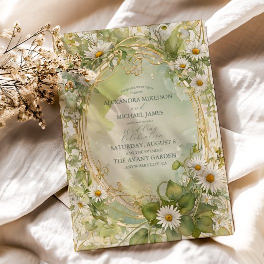 Invitation Nouveau Mariage vert ivoire Daisies