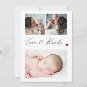 Invitation Nouveau-né bébé 3 photo collage élégant merci (Devant)