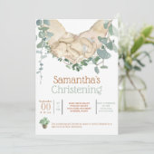 Invitation Nouveau-né bébé dans les mains boho eucalyptus ver (Debout devant)