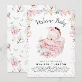 Invitation Nouveau-né Floral Welcome Baby (Devant / Derrière)