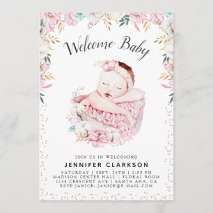 Invitation Nouveau-né Floral Welcome Baby