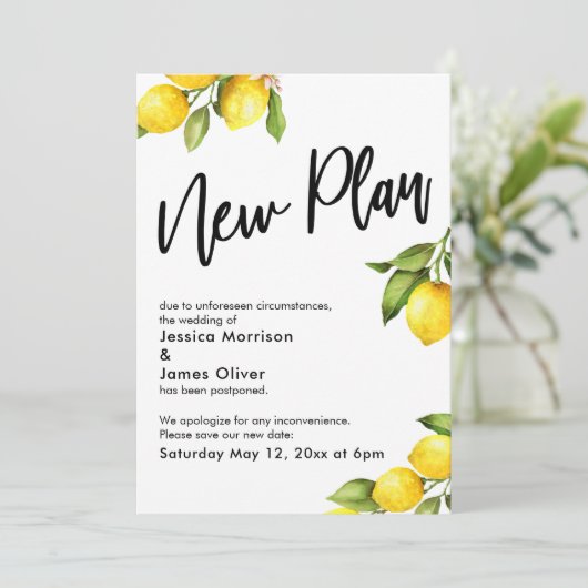 Invitation Nouveau Plan Aquarelle Citrons Mariage Reporté Car (Debout devant)