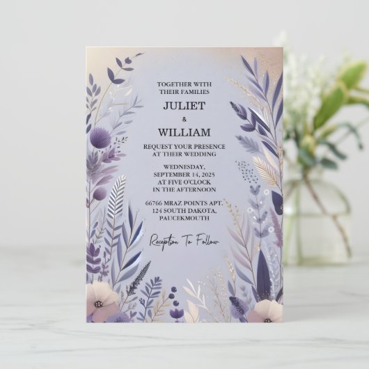 Invitation Nouveau Plum Automne Printemps Été Lavande Sage Ma (Debout devant)