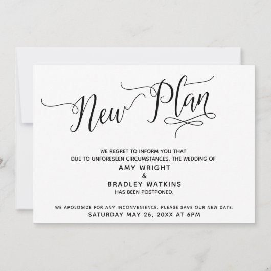 Invitation Nouveau report de l'annonce du mariage du plan (Devant)