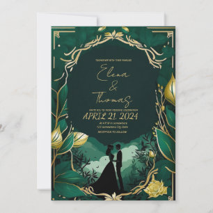 Invitation Nouveau Romantique Golden et Emerald Green