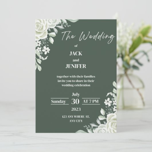 Invitation Nouveau Sage vert moderne avec Mariage simple blan (Debout devant)
