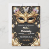 Invitation Nouveau Tutu Black Gold Chic Masquerade 50e annive (Devant)