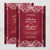 Invitation Nouveau Victorian : Mariage rouge et blanc (Devant / Derrière)