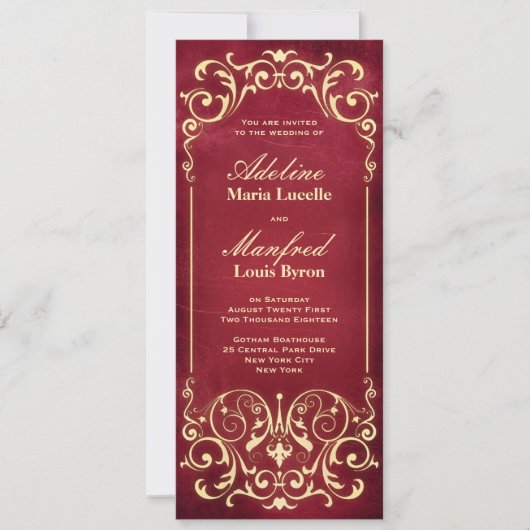 Invitation Nouveau Victorian : Mariage rouge et or (Devant)