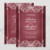 Invitation Nouveau Victorien : Bourgogne et Mariage blanc (Devant / Derrière)