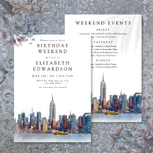 Invitation Nouveau week-end d'anniversaire aquarelle à New Yo