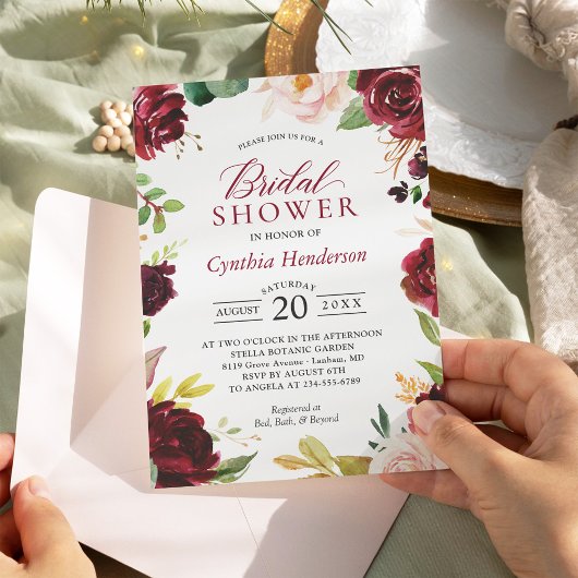 Invitation NOUVEAUTÉ ! Belle Fête des mariées florale Bourgog