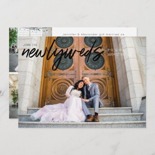 Invitation Nouveaux mariés B Horizontal 3 Photo Réception de  (Devant / Derrière)
