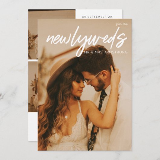 Invitation Nouveaux mariés W 3 Photo & Typographie Réception  (Devant / Derrière)